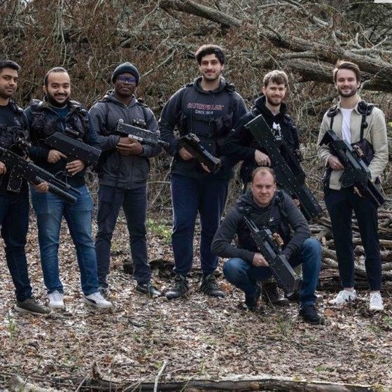A corporate team in the woods