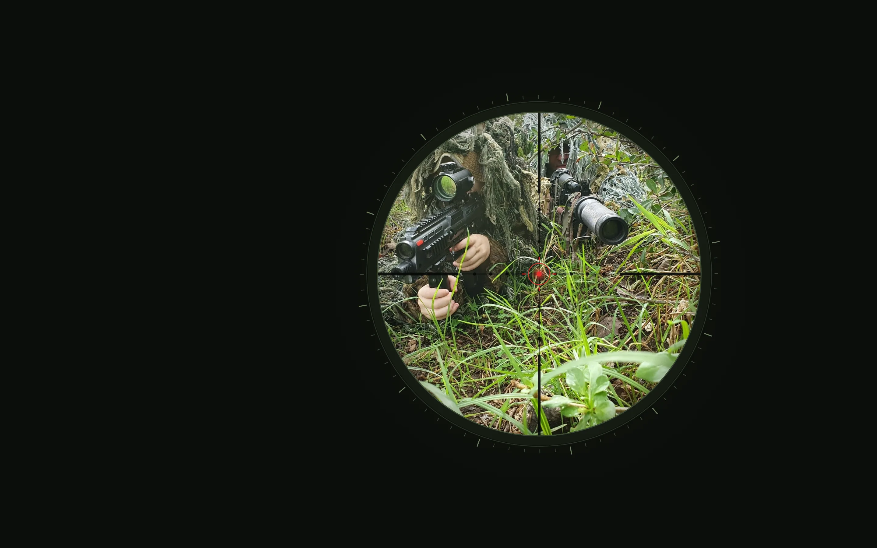 Through the scope: Somewhere in this forest are three snipers.
